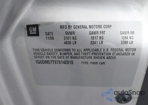 2007 Cadillac Cts Standard z USA, uszkodzony, nr VIN 1G6DM57T870142015